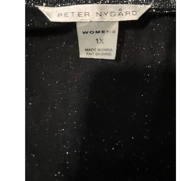 Peter Nygard Dressy Casual Black/Silver Glittery Ruched Sleeves Open Cardigan 1X - Picture 2 of 4
